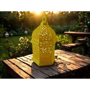 Yellow Moroccan Style tea light LED Decorative Lantern